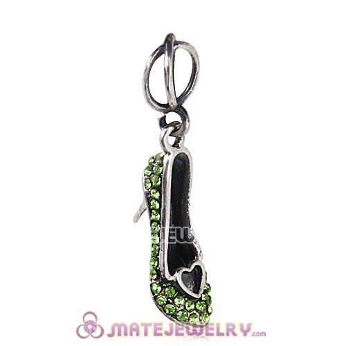 Sterling Silver Cinderella Slipper with Peridot Austrian Crystal Dangle Beads