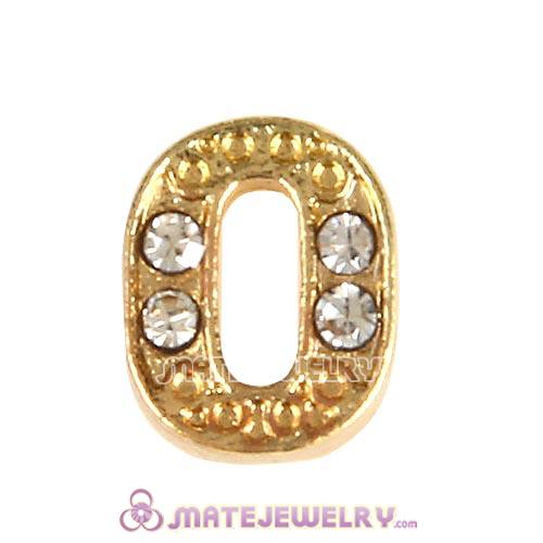 Gold Plated Alloy Number 0 with Crystal Floating Locket Charms
