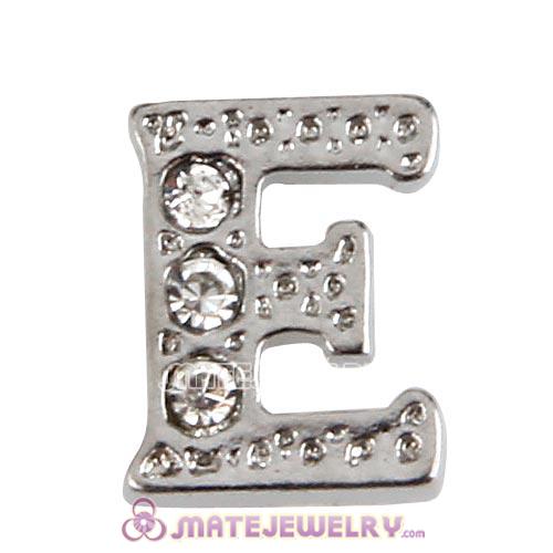 Platinum Plated Alloy Letter E with Crystal Floating Locket Charms