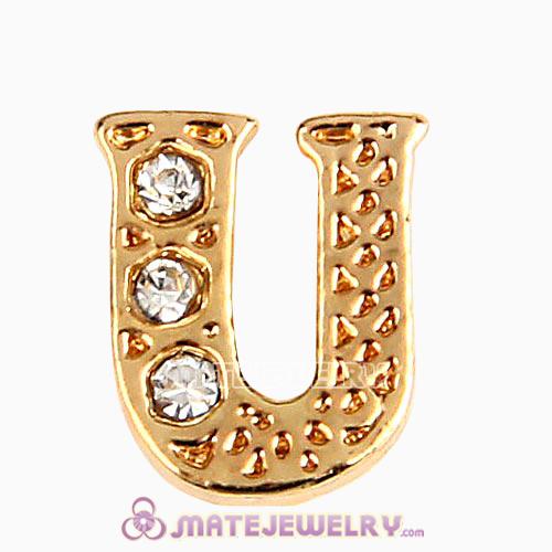 Gold Plated Alloy Letter U with Crystal Floating Locket Charms