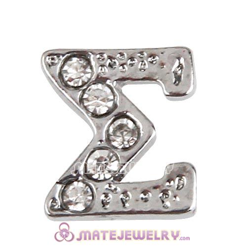 Platinum Plated Alloy Greek Letter Sigma with Crystal Floating Locket Charms