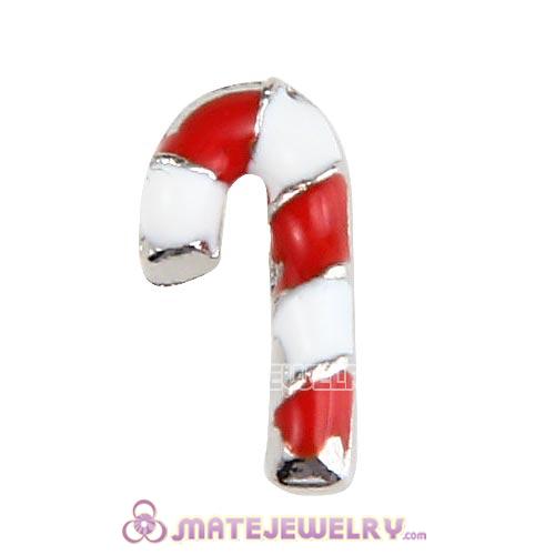 Platinum Plated Alloy Enamel Candy cane Floating Locket Charms