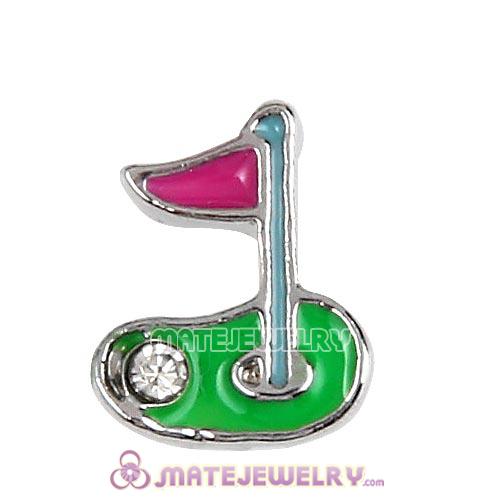 Platinum Plated Alloy Enamel Golf green with ball Floating Locket Charms