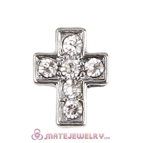 Platinum Plated Alloy Cross with Crystal Floating Locket Charms