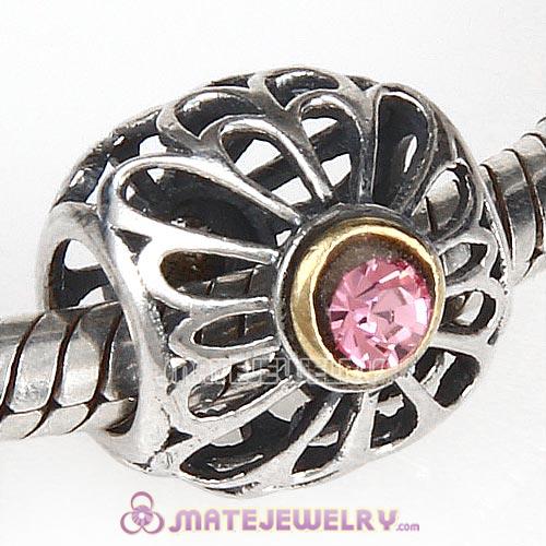 Sterling and Gold Plated Vintage Allure Beads with Light Rose Austrian Crystal European Style