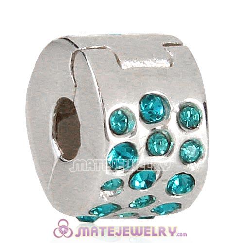 Sterling Silver Glimmer Clip Beads with Blue Zircon Austrian Crystal European Style