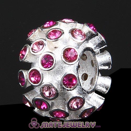 Sterling Silver Loose Pave Beads with Pink and Rose and Fuchsia Austrian Crystal
