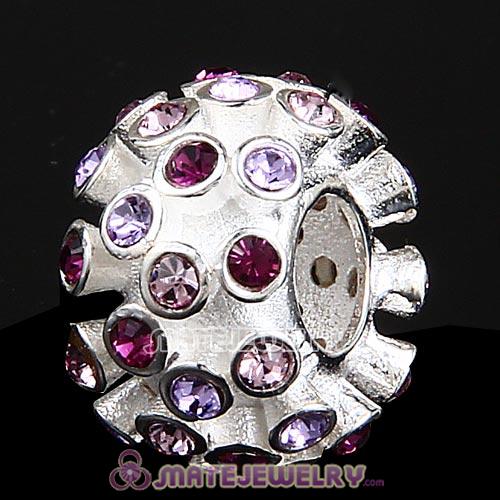 Sterling Silver Loose Pave Beads with Light Amethyst and Violet and Amethyst Austrian Crystal
