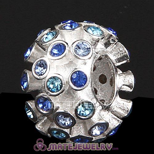 Sterling Silver Loose Pave Beads with Sapphire and Light Sapphire and Aquamarine Austrian Crystal