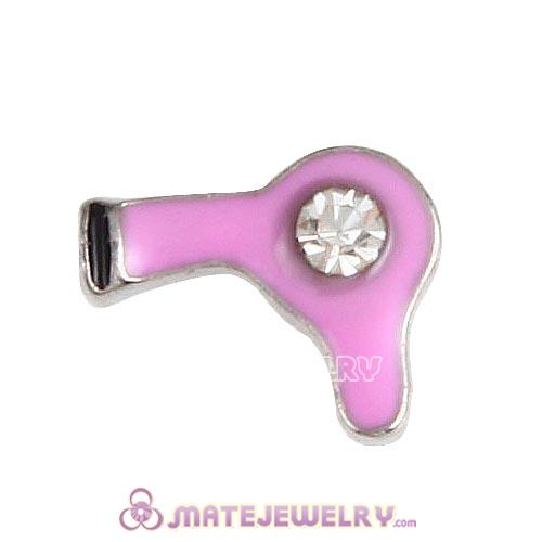 Platinum Plated Alloy Enamel Hairdryer with Crystal Floating Locket Charms