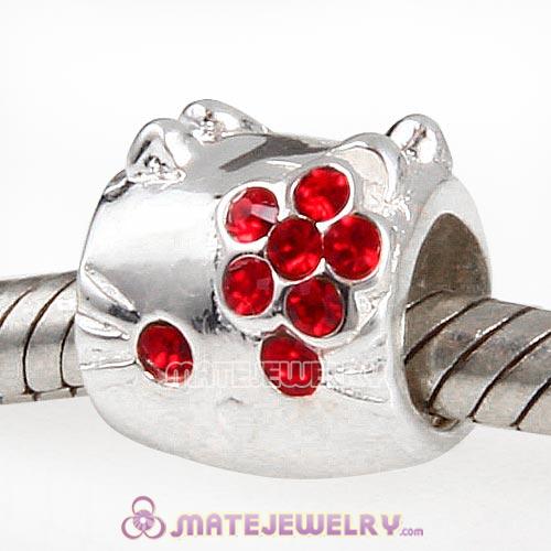 Sterling Silver European Style KT Cat Beads with Light Siam Austrian Crystal