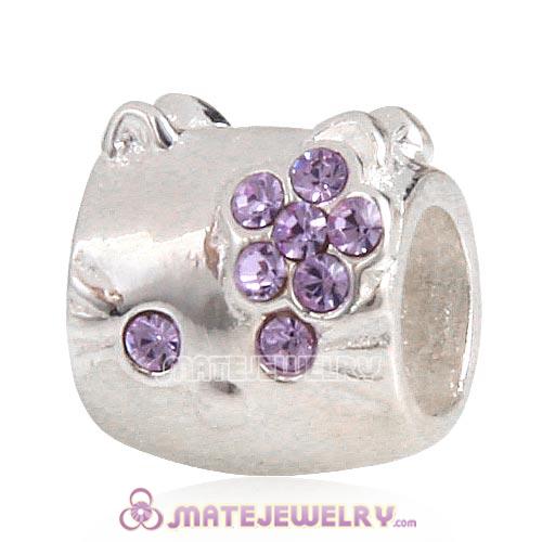 Sterling Silver European Style KT Cat Beads with Violet Austrian Crystal