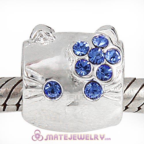 Sterling Silver European Style KT Cat Beads with Sapphire Austrian Crystal