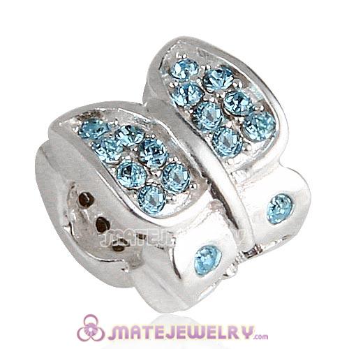 925 Sterling Silver Flutter Sky Bead with Aquamarine Austrian Crystal