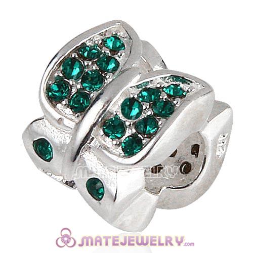 925 Sterling Silver Flutter Sky Bead with Emerald Austrian Crystal