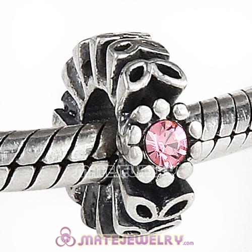 Sterling Silver Twice as Nice Spacer Beads with Light Rose Austrian Crystal European Style
