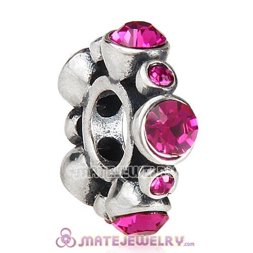 European Style Sterling Silver Spacer Bead with Fuchsia Austrian Crystal