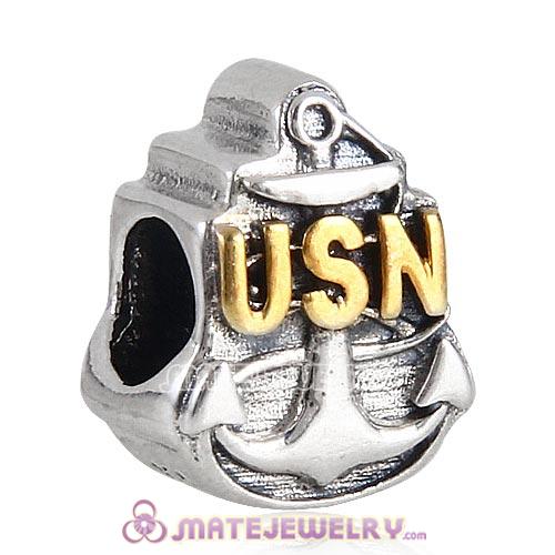 Sterling Silver Gold Plated USN Navy Two-Tone Beads European Style