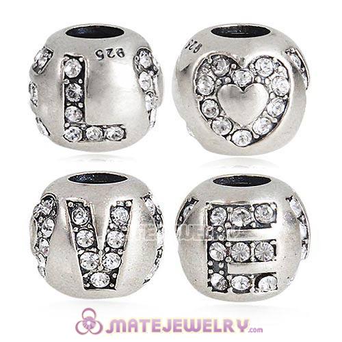 Sterling Silver Surrounded by Love Beads with Clear Austrian Crystal European Style