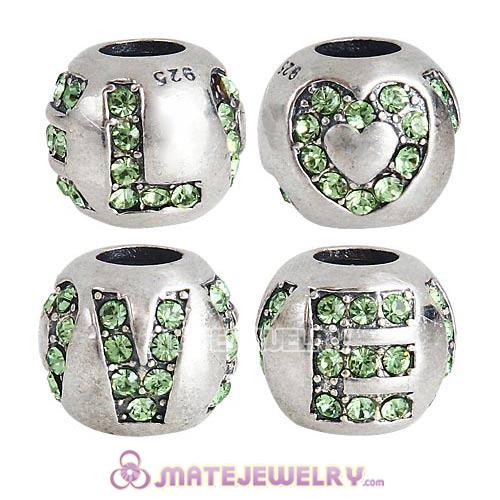 Sterling Silver Surrounded by Love Beads with Peridot Austrian Crystal European Style