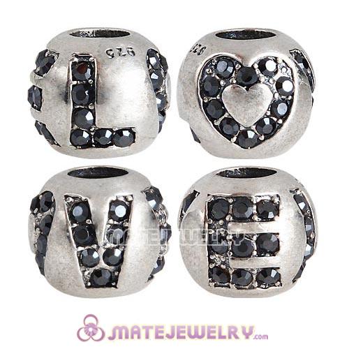 Sterling Silver Surrounded by Love Beads with Jet Hematite Austrian Crystal European Style