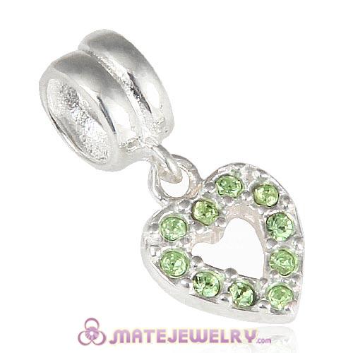 Sterling Silver Heart Dangle Charms with Peridot Austrian Crystal