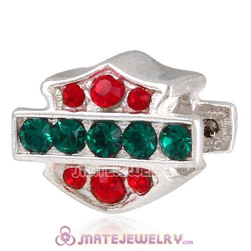 Sterling Silver HD Ride Bead with Light Siam and Emerald Austrian Crystal