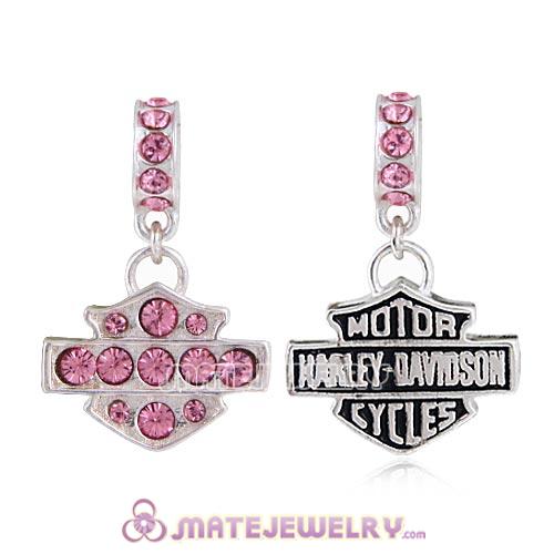 Sterling Silver Dangle HD Ride Bead with Light Rose Austrian Crystal
