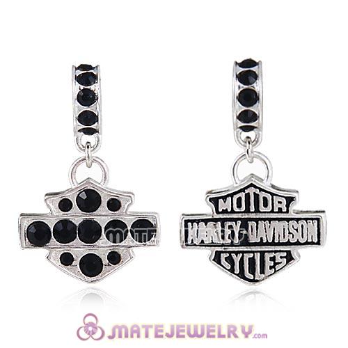 Sterling Silver Dangle HD Ride Bead with Jet Austrian Crystal