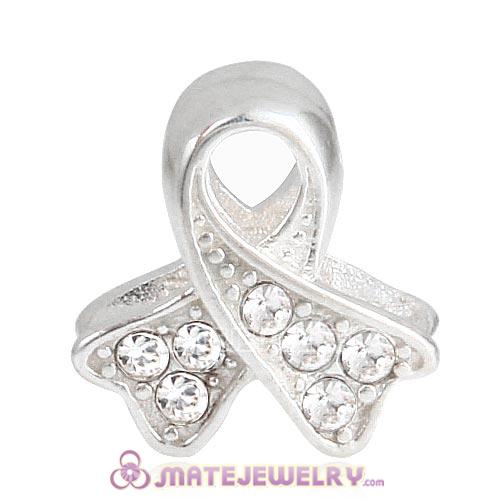 Sterling Silver Ribbon Lung Cancer Beads with Clear Austrian Crystal European Style