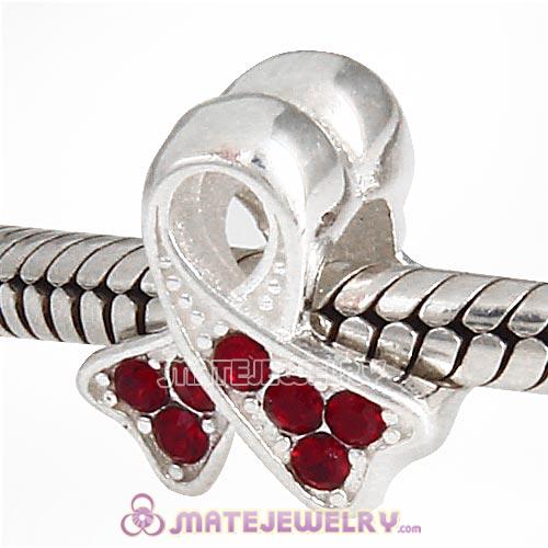 Sterling Silver Ribbon Lung Cancer Beads with Siam Austrian Crystal European Style