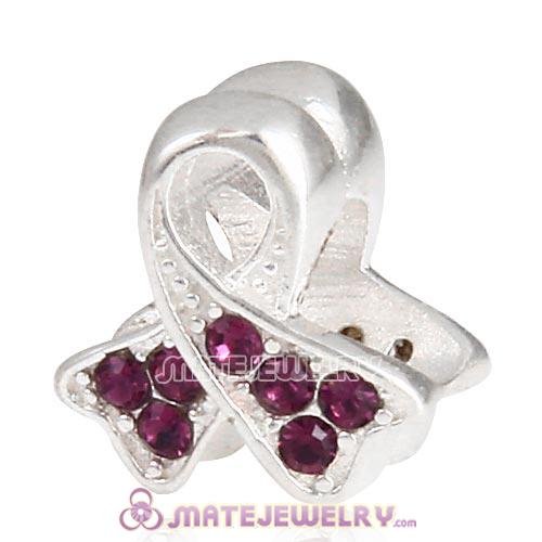 Sterling Silver Ribbon Lung Cancer Beads with Amethyst Austrian Crystal European Style