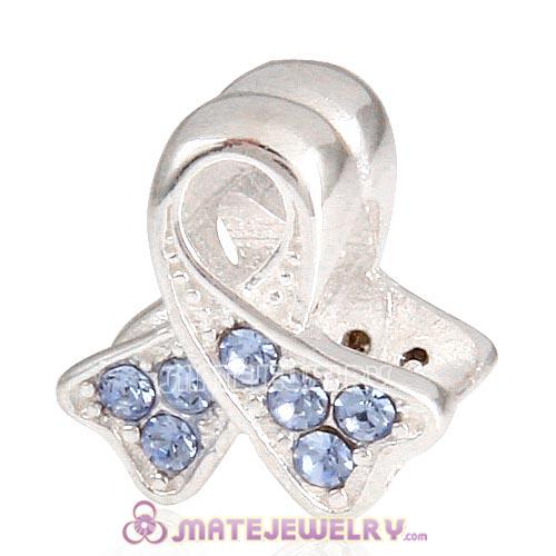 Sterling Silver Ribbon Lung Cancer Beads with Light Sapphire Austrian Crystal European Style
