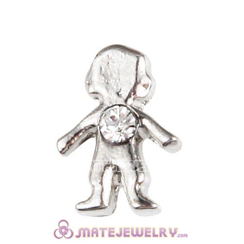 Platinum Plated Alloy Boy with White Crystal Floating Charms