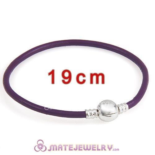 19cm Purple Slippy Leather Bracelet with Silver Round Clip fit European Beads