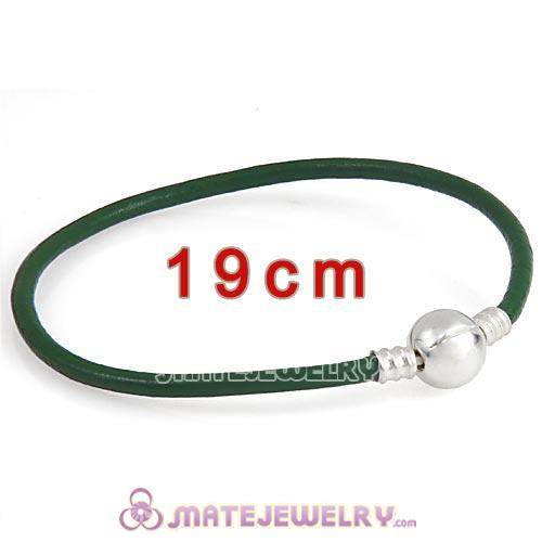 19cm Green Slippy Leather Bracelet with Silver Round Clip fit European Beads