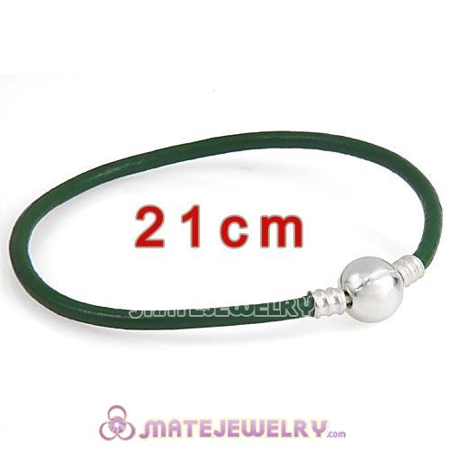 21cm Green Slippy Leather Bracelet with Silver Round Clip fit European Beads