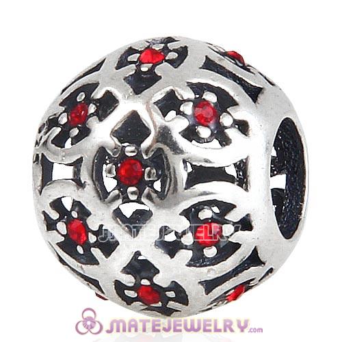 Sterling Silver Intricate Lattice Beads with Light Siam Austrian Crystal European Style