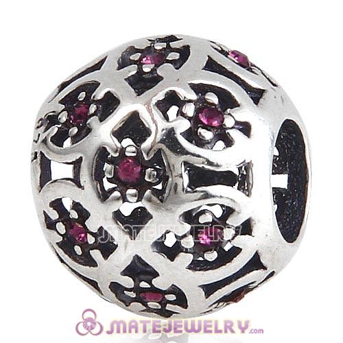 Sterling Silver Intricate Lattice Beads with Amethyst Austrian Crystal European Style