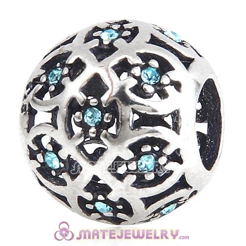 Sterling Silver Intricate Lattice Beads with Aquamarine Austrian Crystal European Style