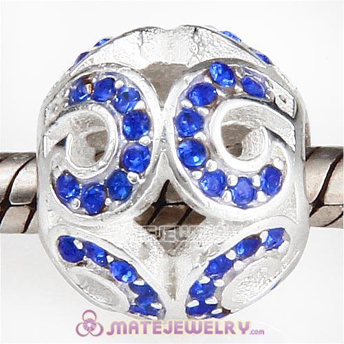Sterling Silver Glittering Wave Beads with Sapphire Austrian Crystal European Style