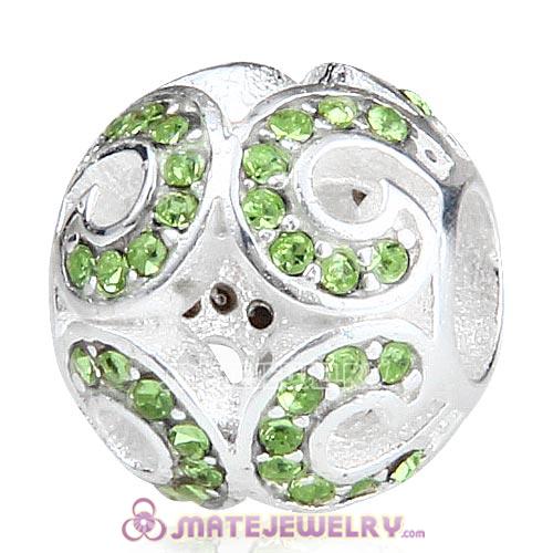 Sterling Silver Glittering Wave Beads with Peridot Austrian Crystal European Style