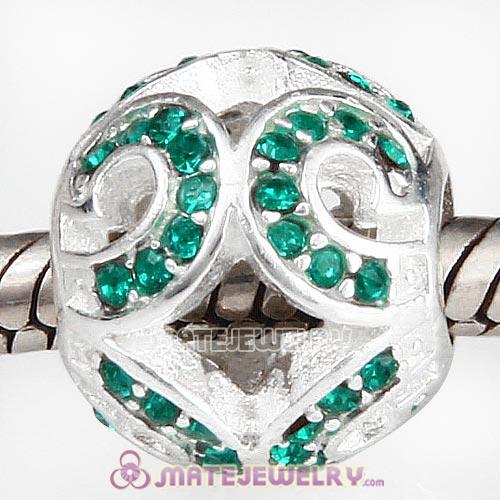 Sterling Silver Glittering Wave Beads with Emerald Austrian Crystal European Style