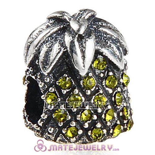 Sterling Silver Sparkling Pineapple Beads with Olivine Austrian Crystal European Style