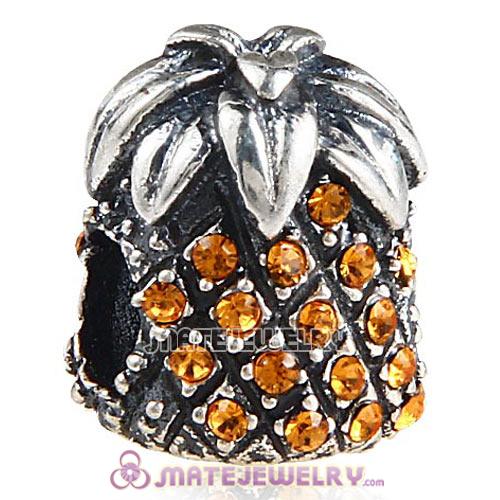 Sterling Silver Sparkling Pineapple Beads with Topaz Austrian Crystal European Style