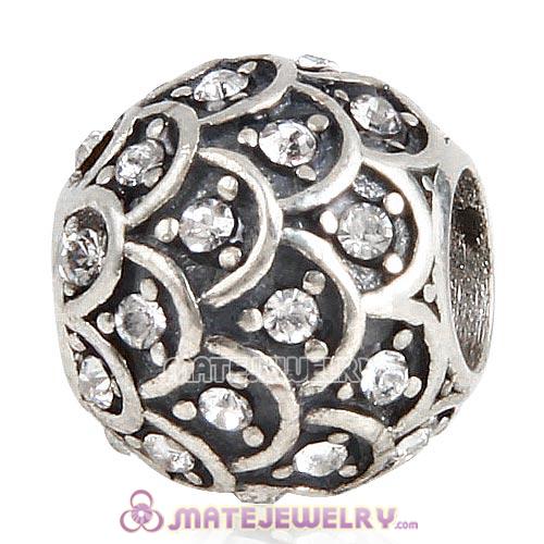 Sterling Silver Sparkling Fish Scale Beads with Clear Austrian Crystal European Style