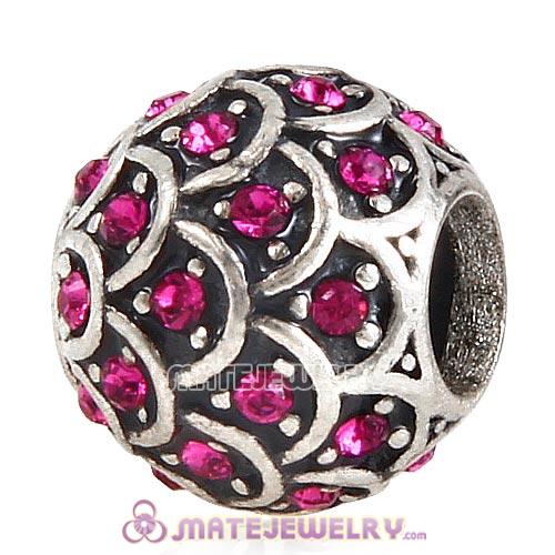 Sterling Silver Sparkling Fish Scale Beads with Fuchsia Austrian Crystal European Style