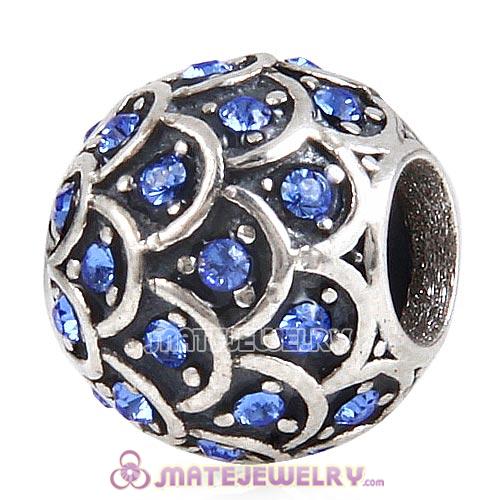 Sterling Silver Sparkling Fish Scale Beads with Sapphire Austrian Crystal European Style