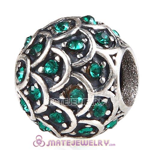 Sterling Silver Sparkling Fish Scale Beads with Emerald Austrian Crystal European Style