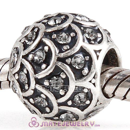 Sterling Silver Sparkling Fish Scale Beads with Black Diamond Austrian Crystal European Style